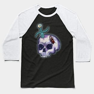 Stag Beetle on a Stabbed Skull Baseball T-Shirt